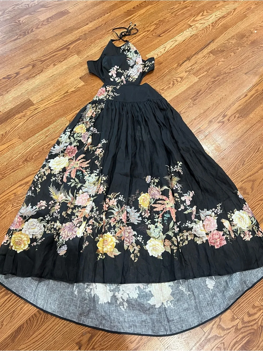$895 Zimmermann Tallow Halter Midi Dress in Black Multi Floral - Size 3 (US 10) - Picture 6 of 15